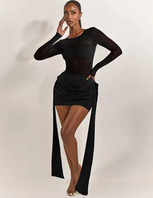 Natalia-Drape Detail Dress-Black