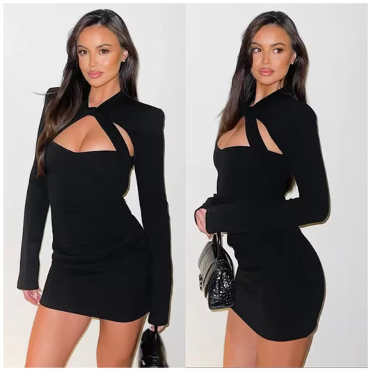 Nicole-Cut Out Mini Dress-Black