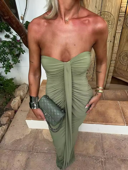 Kylie-Off Shoulder Strapless Maxi-Green