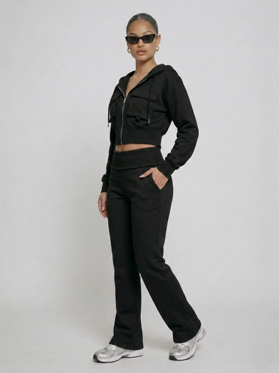 Skye Front Pocket Hoodie & Fold Waist Lounge Set