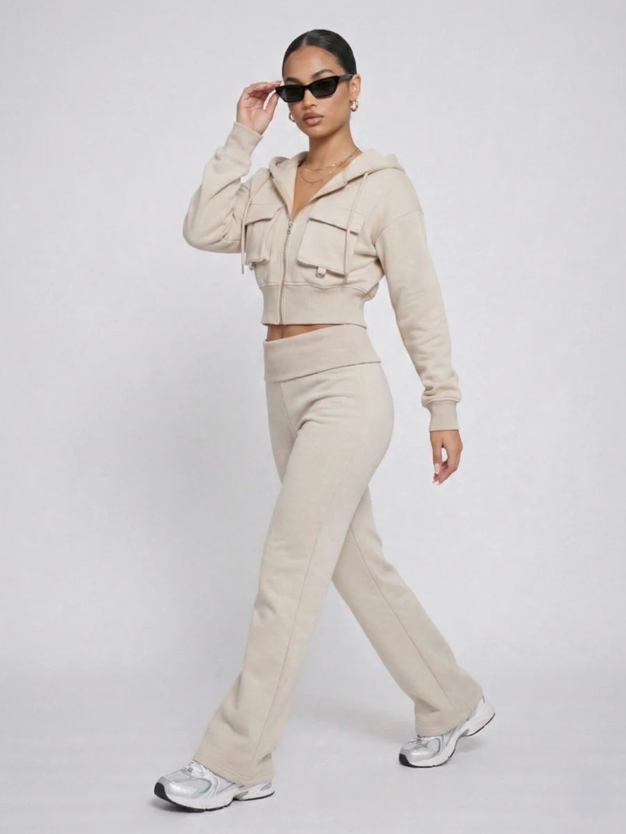 Skye Front Pocket Hoodie & Fold Waist Lounge Set