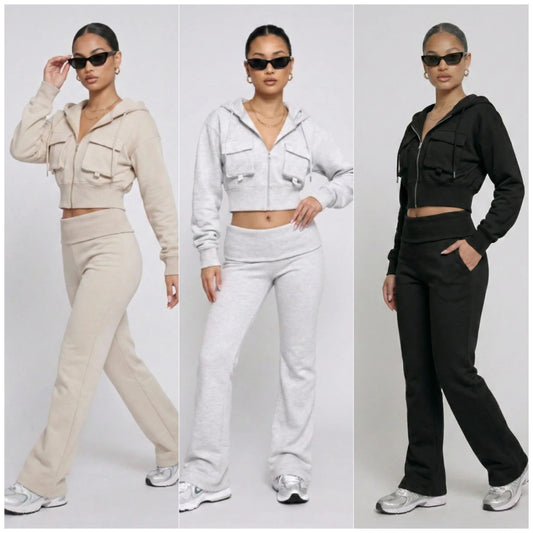 Skye Front Pocket Hoodie & Fold Waist Lounge Set