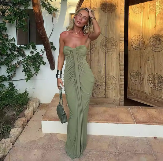 Kylie-Off Shoulder Strapless Maxi-Green