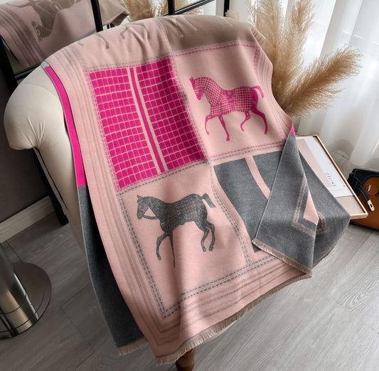 Giant Blanket Scarf- Pink/Grey
