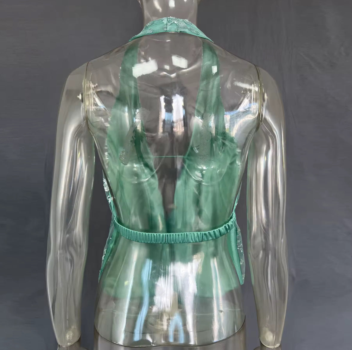 Nat-Halterneck Backless Top-Green