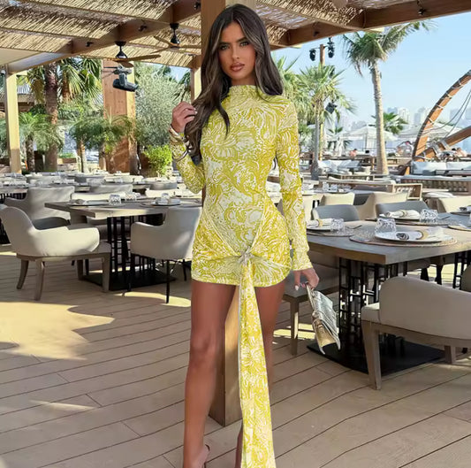 Alice-Side Tie Starfish Dress-Yellow