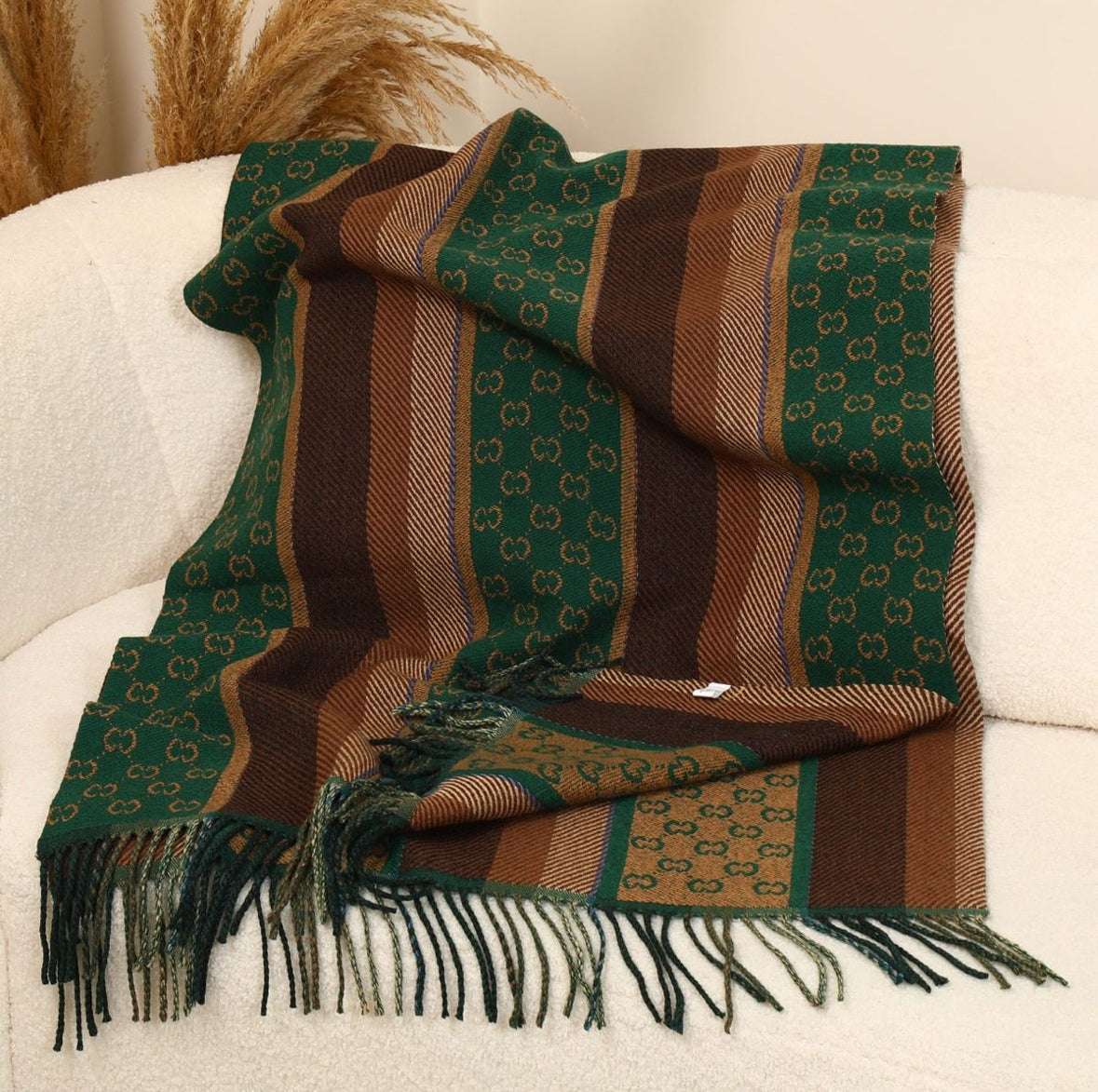 Giant Blanket Scarf Tassel Detail - Green