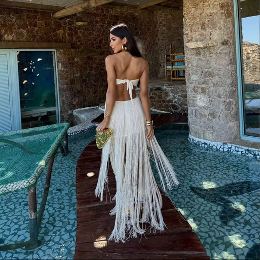 Briesha-Tassel Beach Dress-White