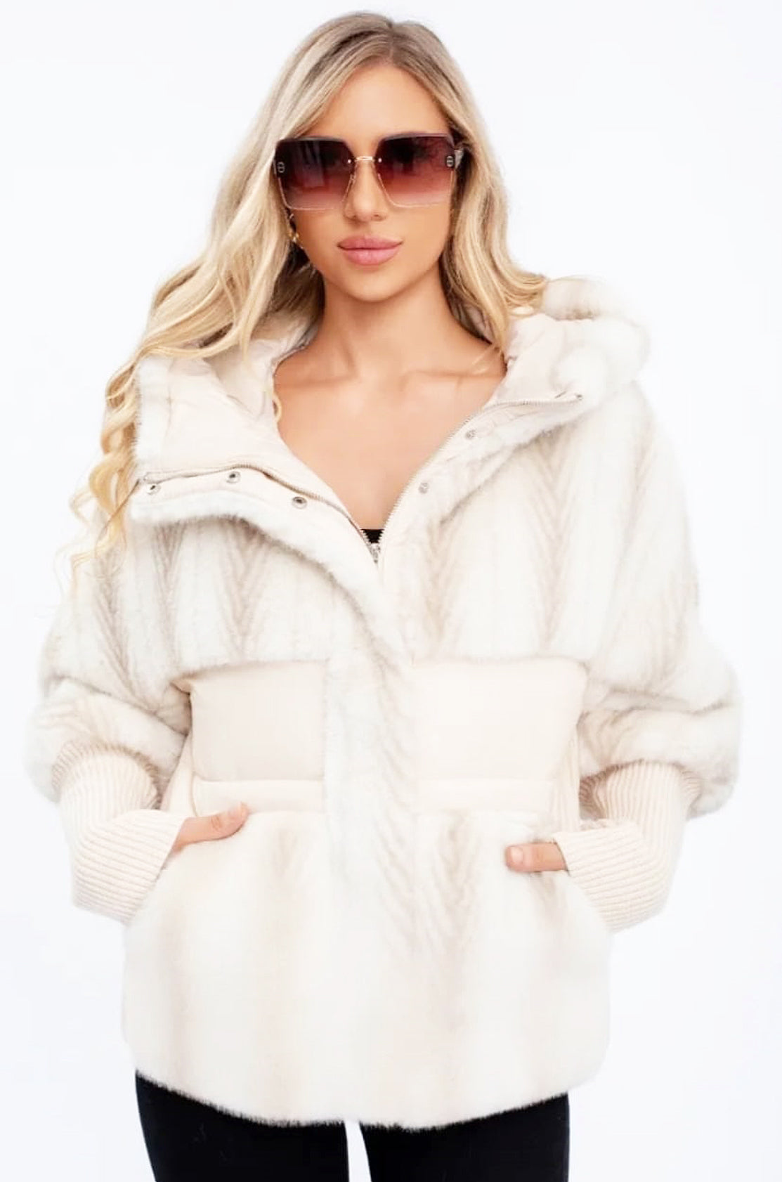 Ella-Faux Fur Coat-Beige