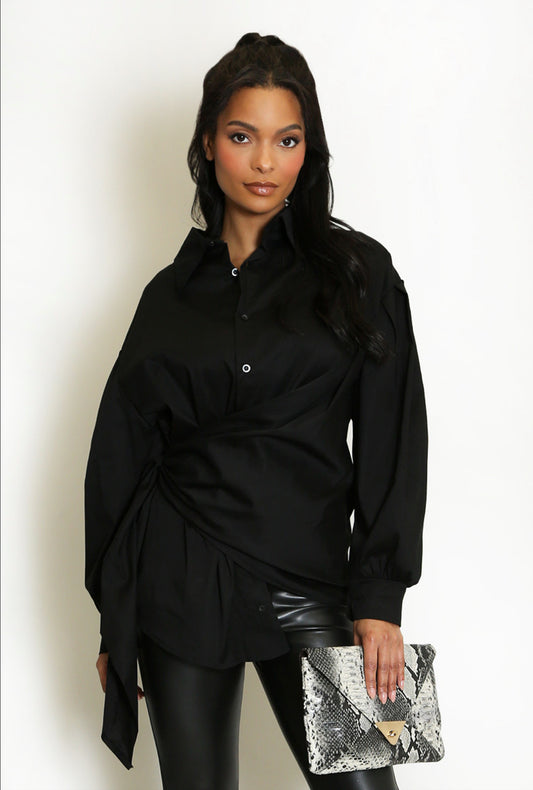 Molly-Wrap Cotton Blouse-Black