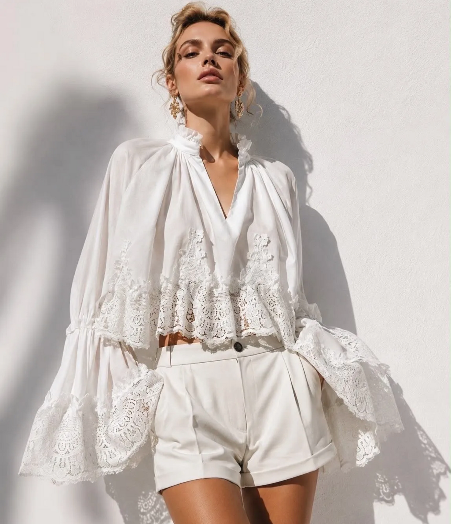 Greta-Lace Blouse-White