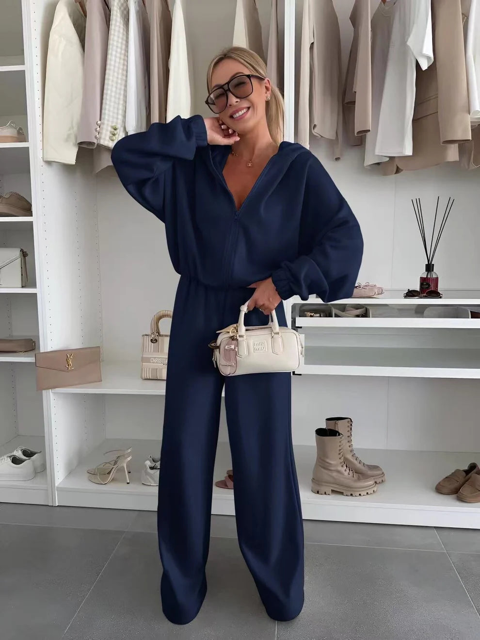 Sarah-Hooded Co Ord-Navy