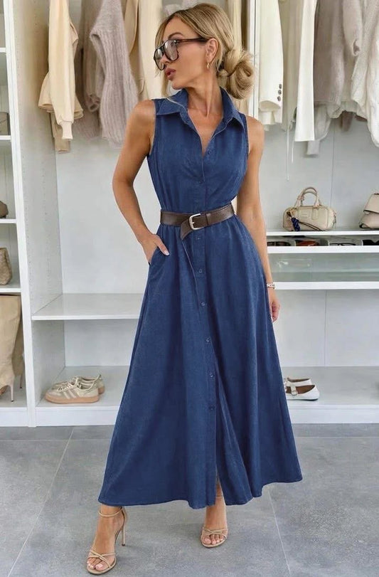 Gabrielle-Belted Maxi Dress-Dark Denim