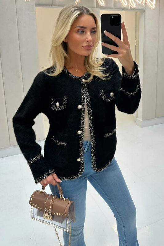 CoCo-Pearl Button Cardigan-Black
