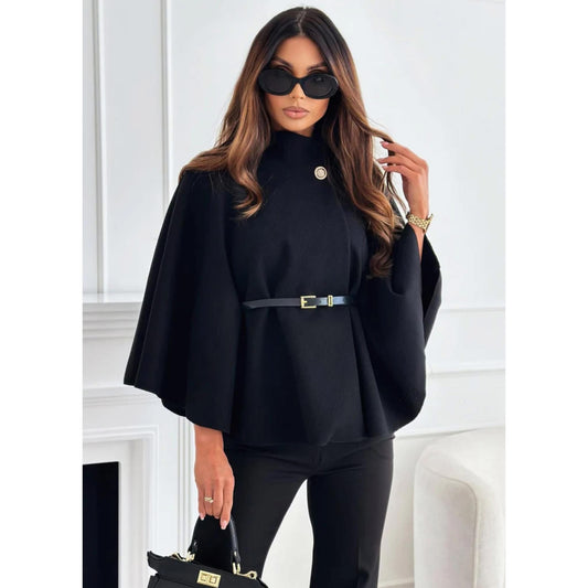 RiRi-Belted Detail Cape-Black