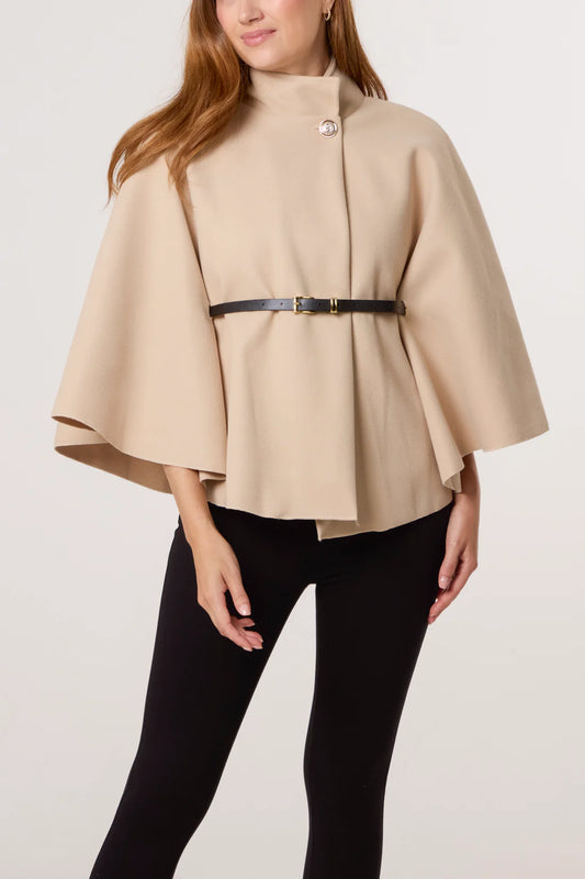 RiRi-Belted Detail Cape-Beige