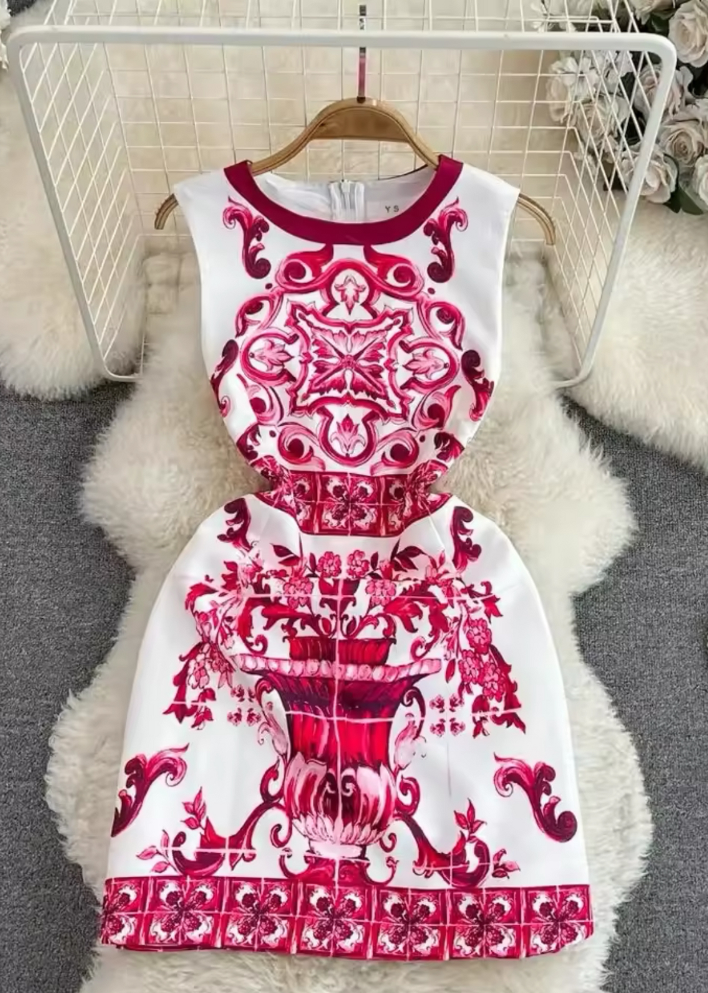 Marcella-Printed Skater Dress-Red