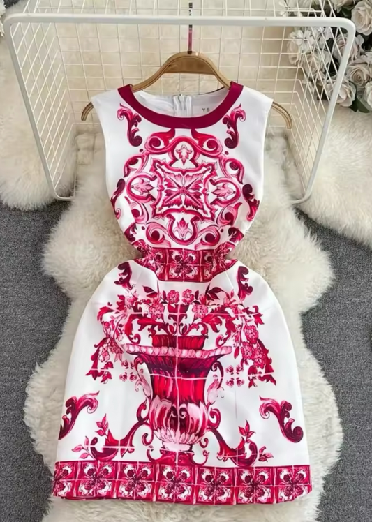 Marcella-Printed Skater Dress-Red