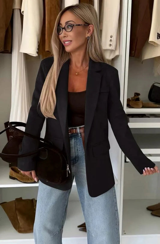 Melissa-Classic Fit Suede Blazer-Black