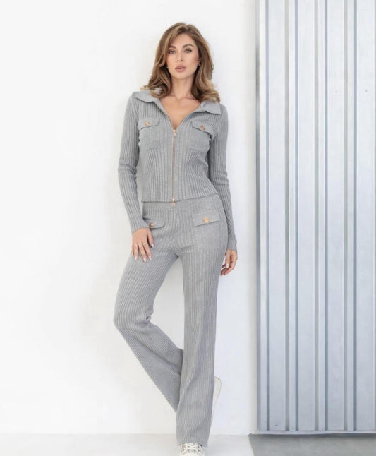 Cheryl-Gold Button Loungeset-Grey