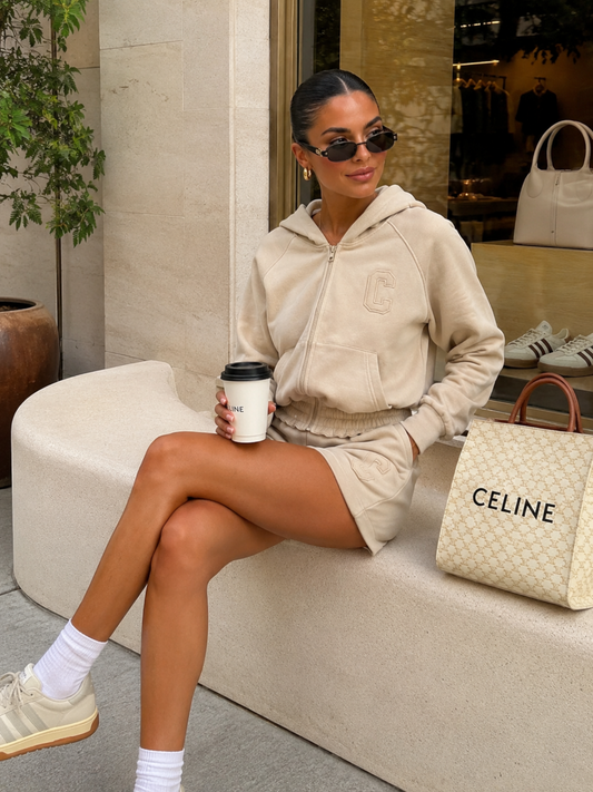 Harper Zip-Up Hoodie Lounge Set – Beige